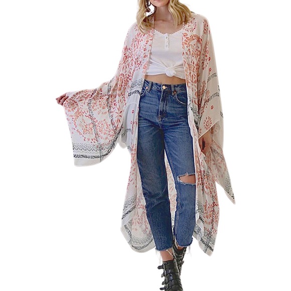 BOUTIQUE* Boho Print Summer Kimono Duster - Picture 2 of 10